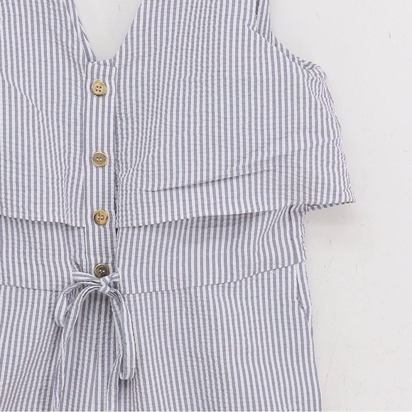 Zara Striped Sleeveless Jumpsuit w/ Button&Pockets, Adjustable Waist, Blue, Sz S - Picture 3 of 15
